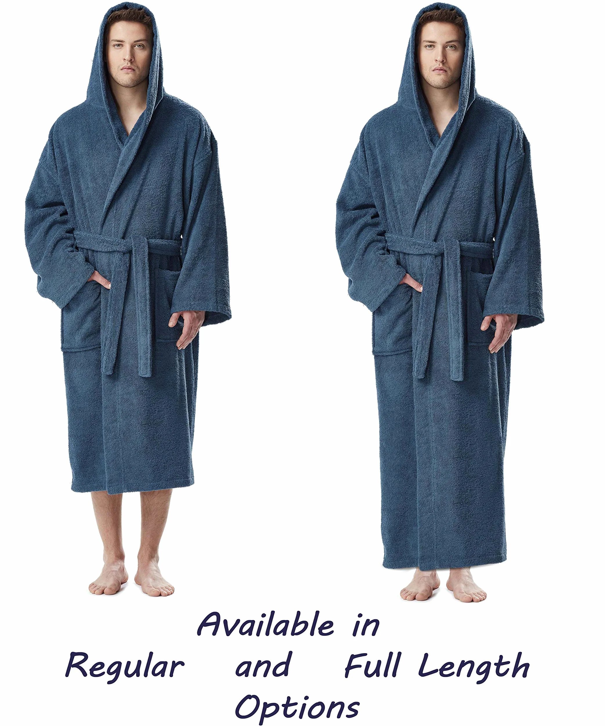 Arus Mclass - Albornoz de baño para hombre, longitud hasta la pantorrilla o largo, hasta el tobillo, con capucha, 100% algodón de rizo