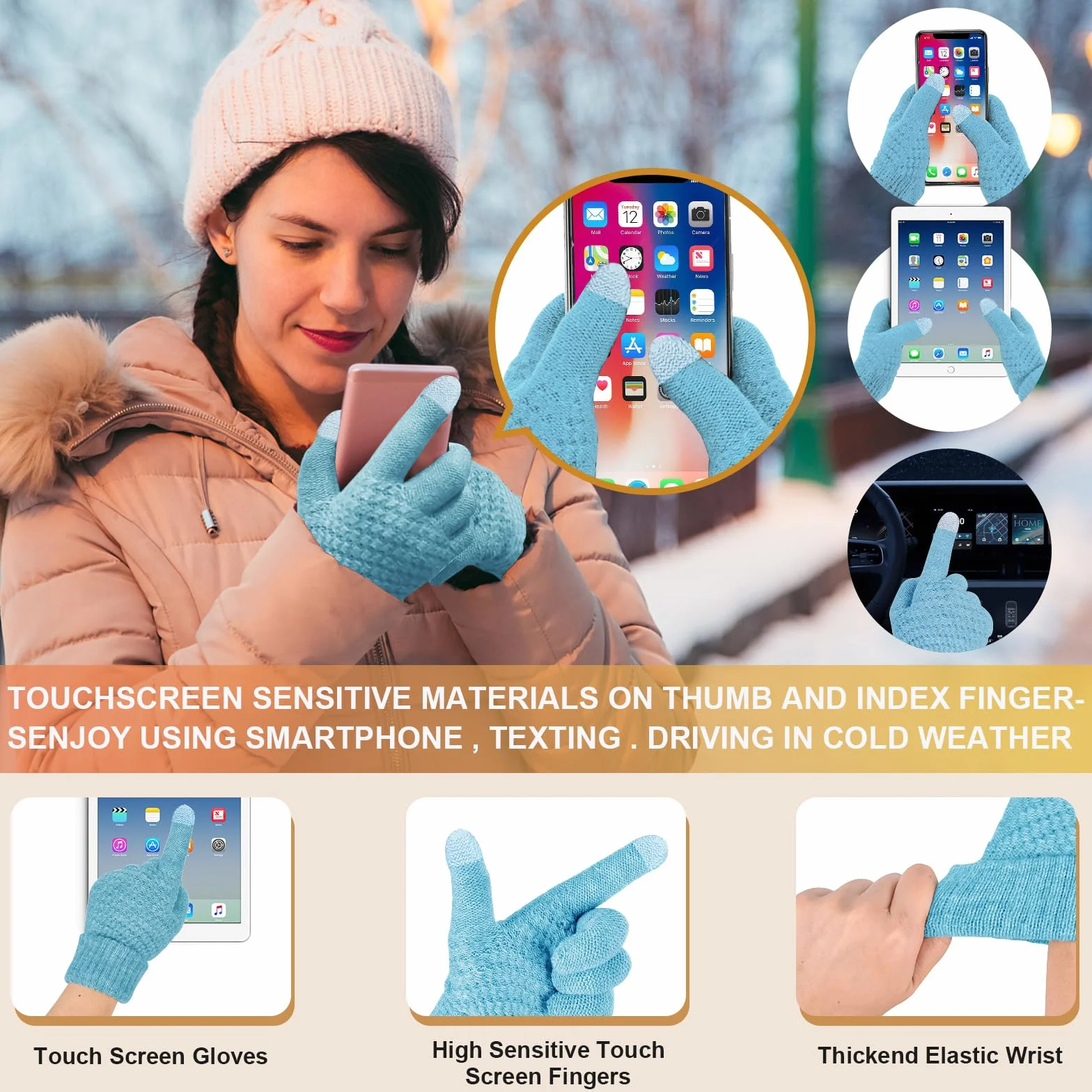 Tuopuda Gorro Bufanda Guantes Set para Mujer Gorro de punto Bufandas Guantes de Pantalla Táctil Orejeras de Invierno de Calentadores Suaves Calcetines Invierno Regalos Conjunto para Mujer