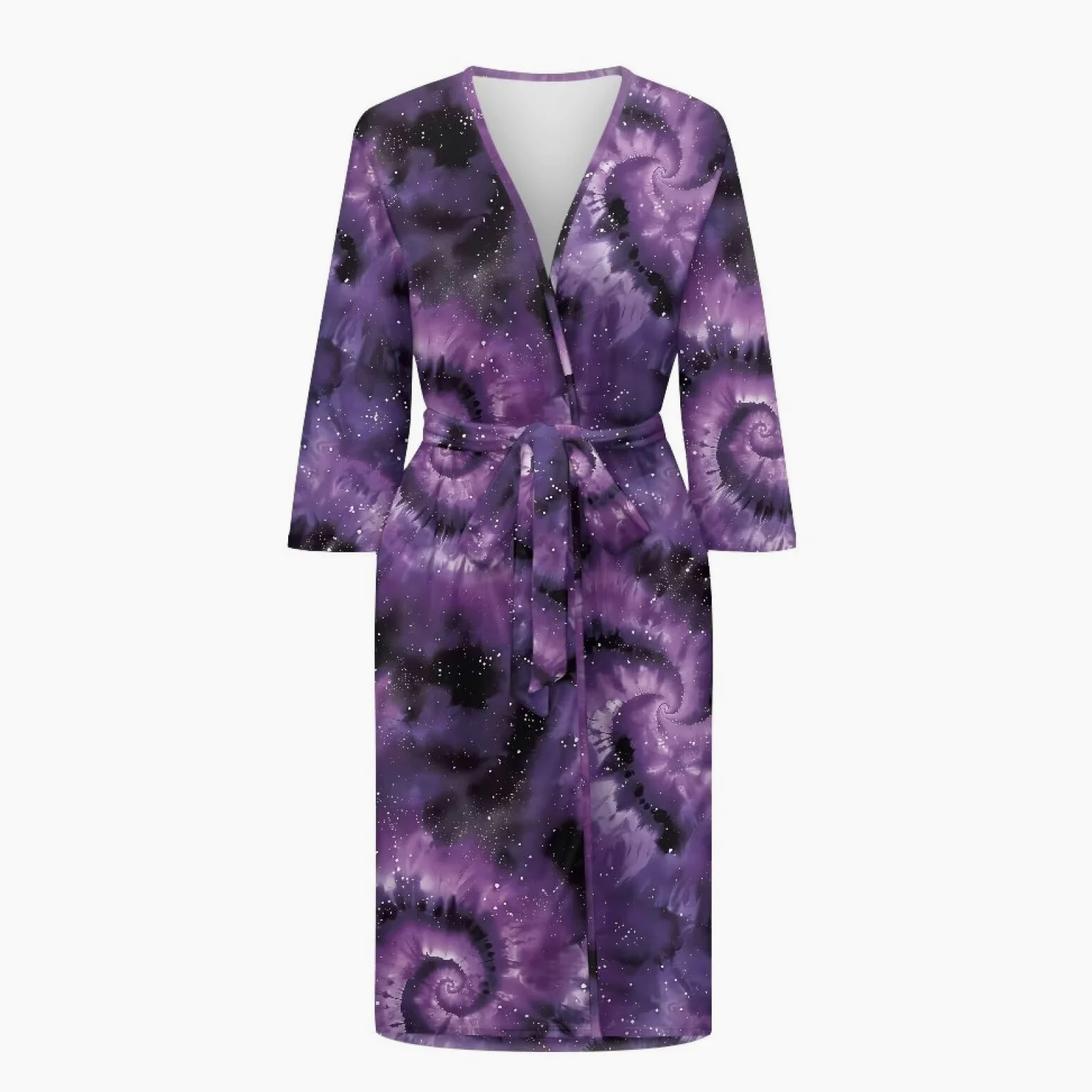 Loungwear - Camisón de manga larga para mujer, cuello en V con cinturón, ligero y holgado, para spa, noche, hogar, otoño e invierno