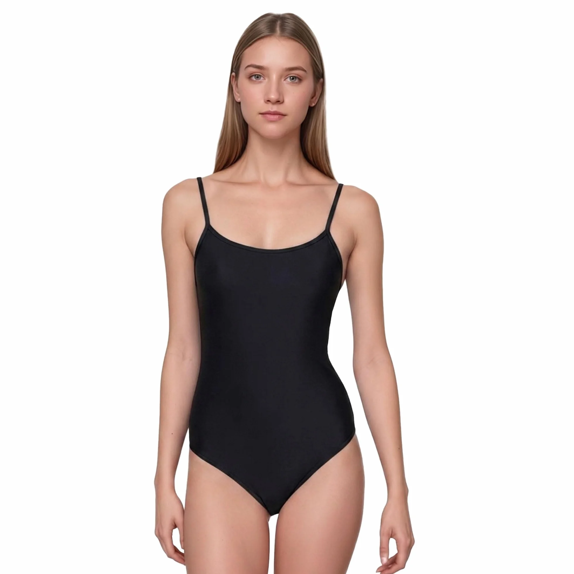 Wildarms Maillot ballet mujer tirantes finos negro, leotardo danza clásica adulto, body con escote redondo, uniforme ensayo para entrenamiento en estudio y escenario