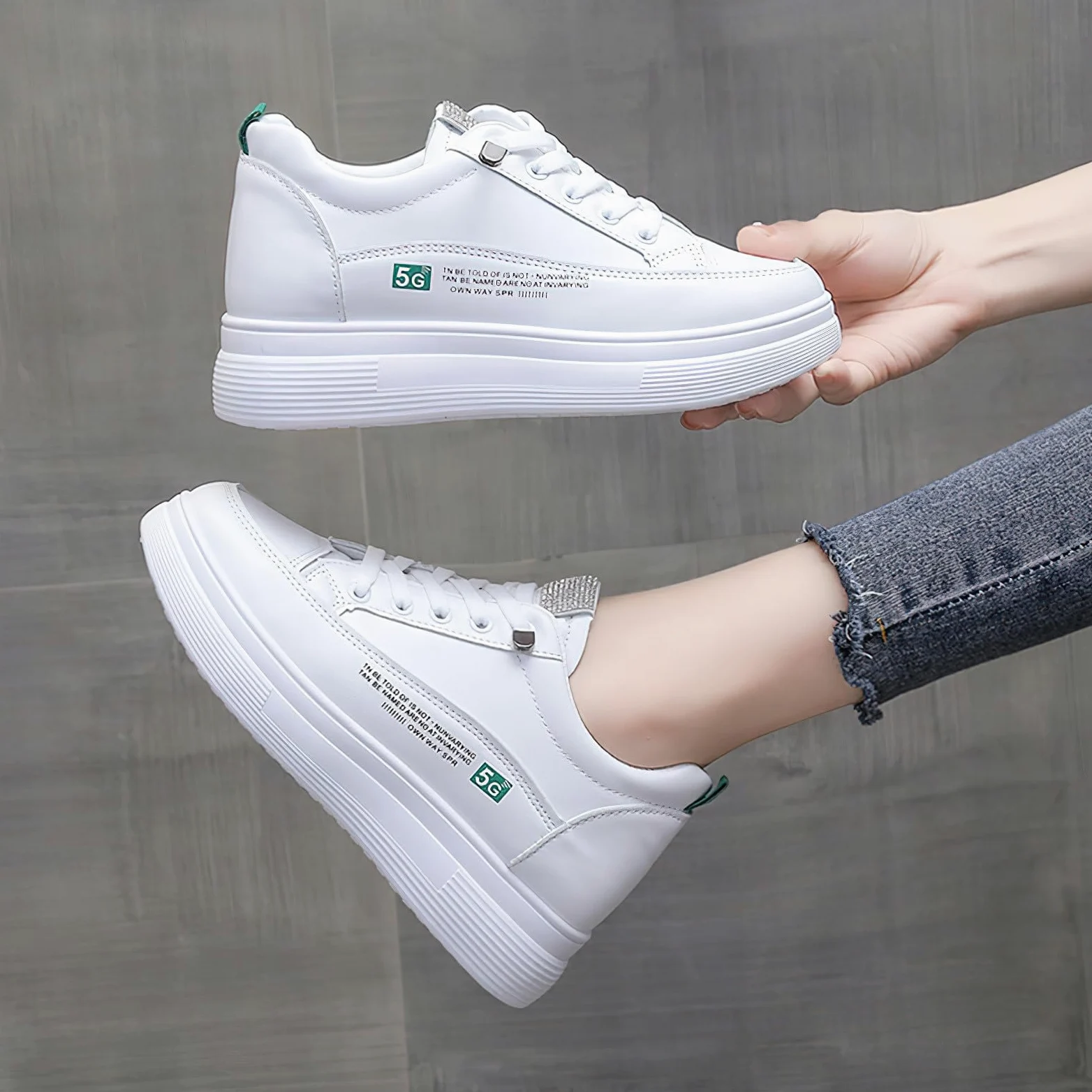 rismart Mujer Oculto Cuña Plataforma Zapatillas Cordones Elásticos Malla Transpirable Casual Zapatos