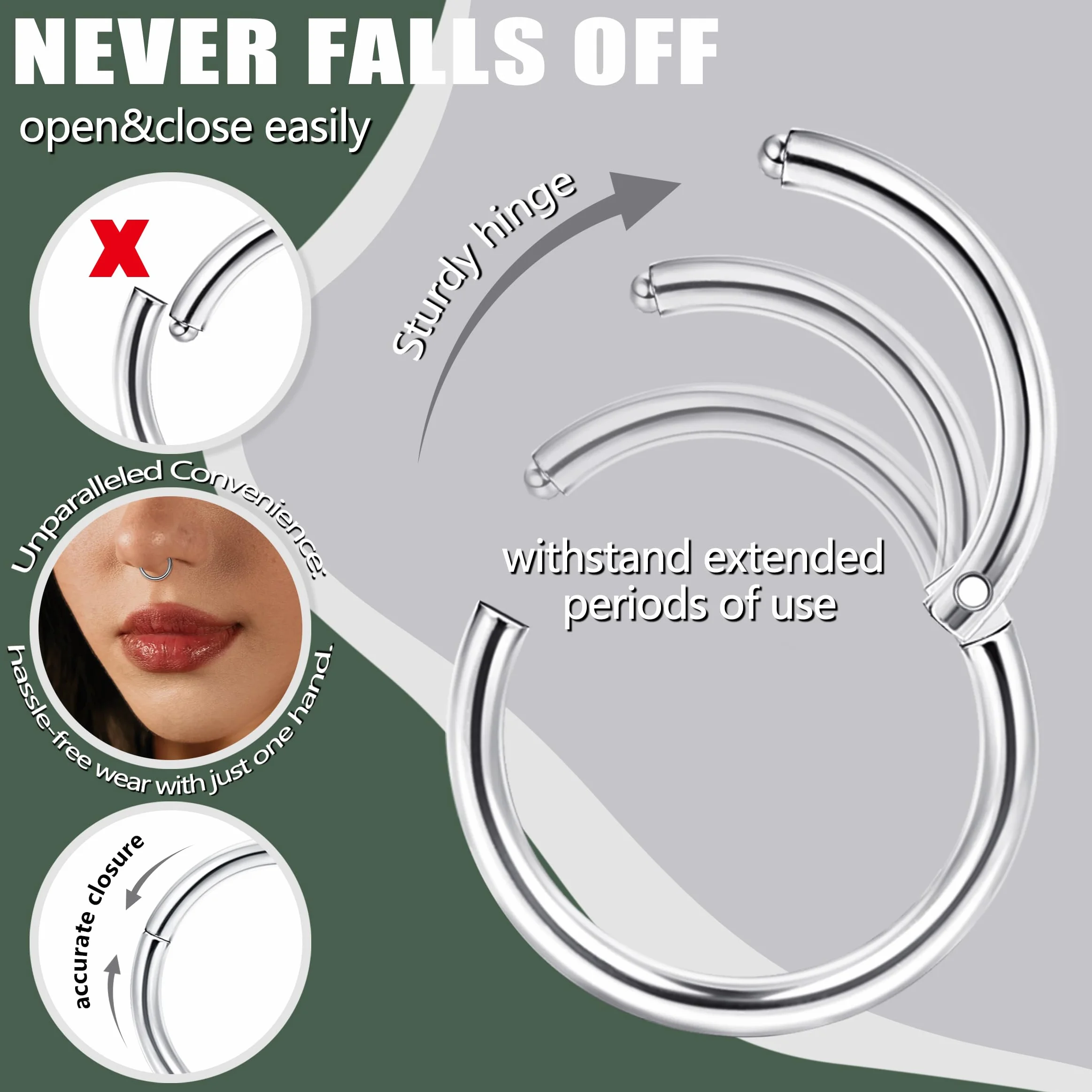 LOLIAS 12Pcs Piercing Nariz Oro Plata Piercing Nariz Acero Quirurgico 6/8/10mm Piercing Nariz Aro Piercing Septum Nostril Pendientes Nariz para Mujer Hombre 18/20G