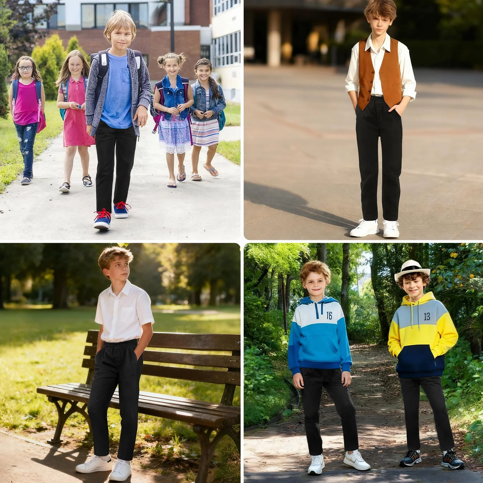 Pantalones Escolares, Pantalones Escolares Ajustados para niños, Cintura elástica, Dos Bolsillos Laterales, Negro, para Uso Diario Pantalone