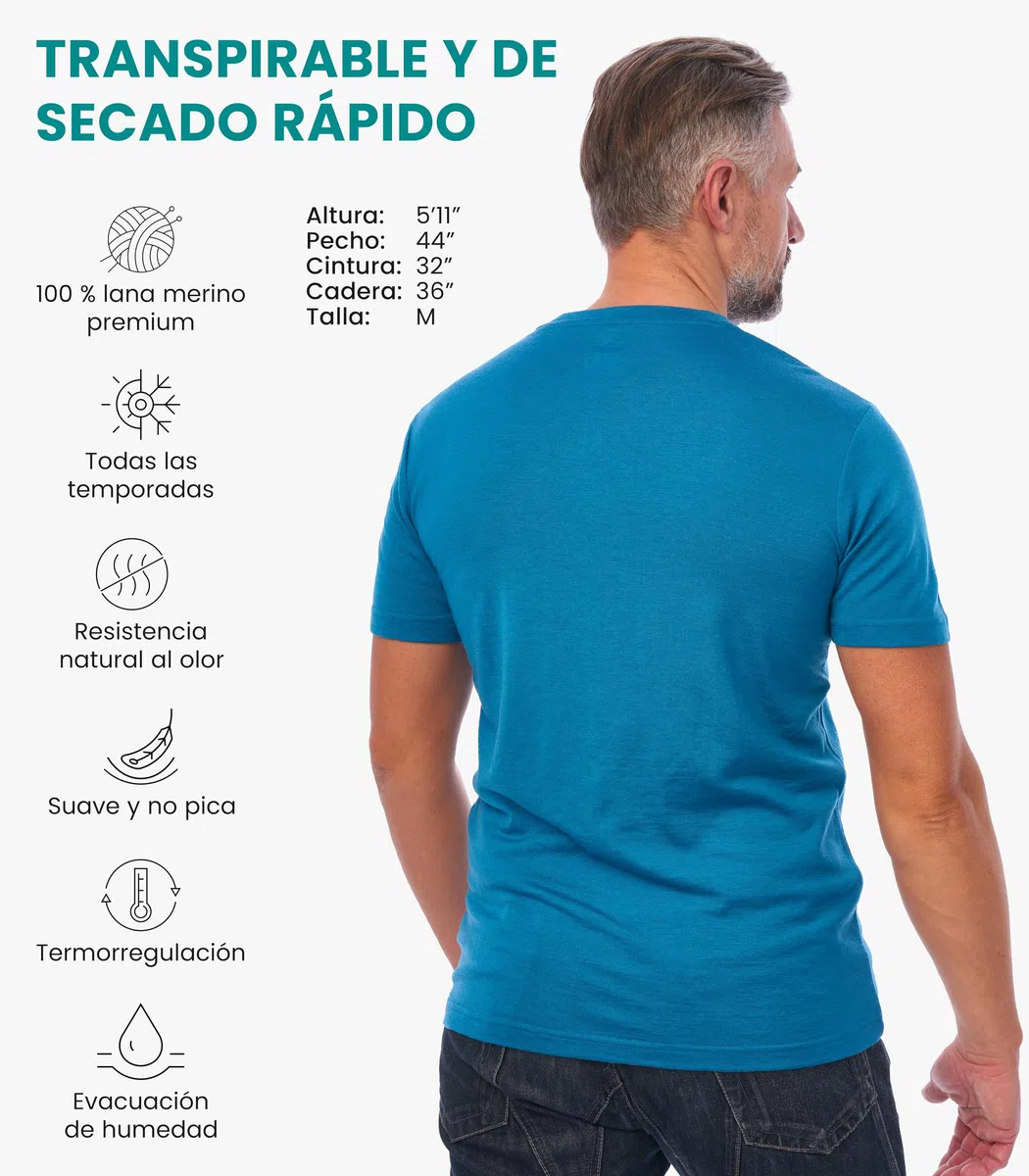 Camisetas Interiores de Merino para Hombre (L, Maya Blue)