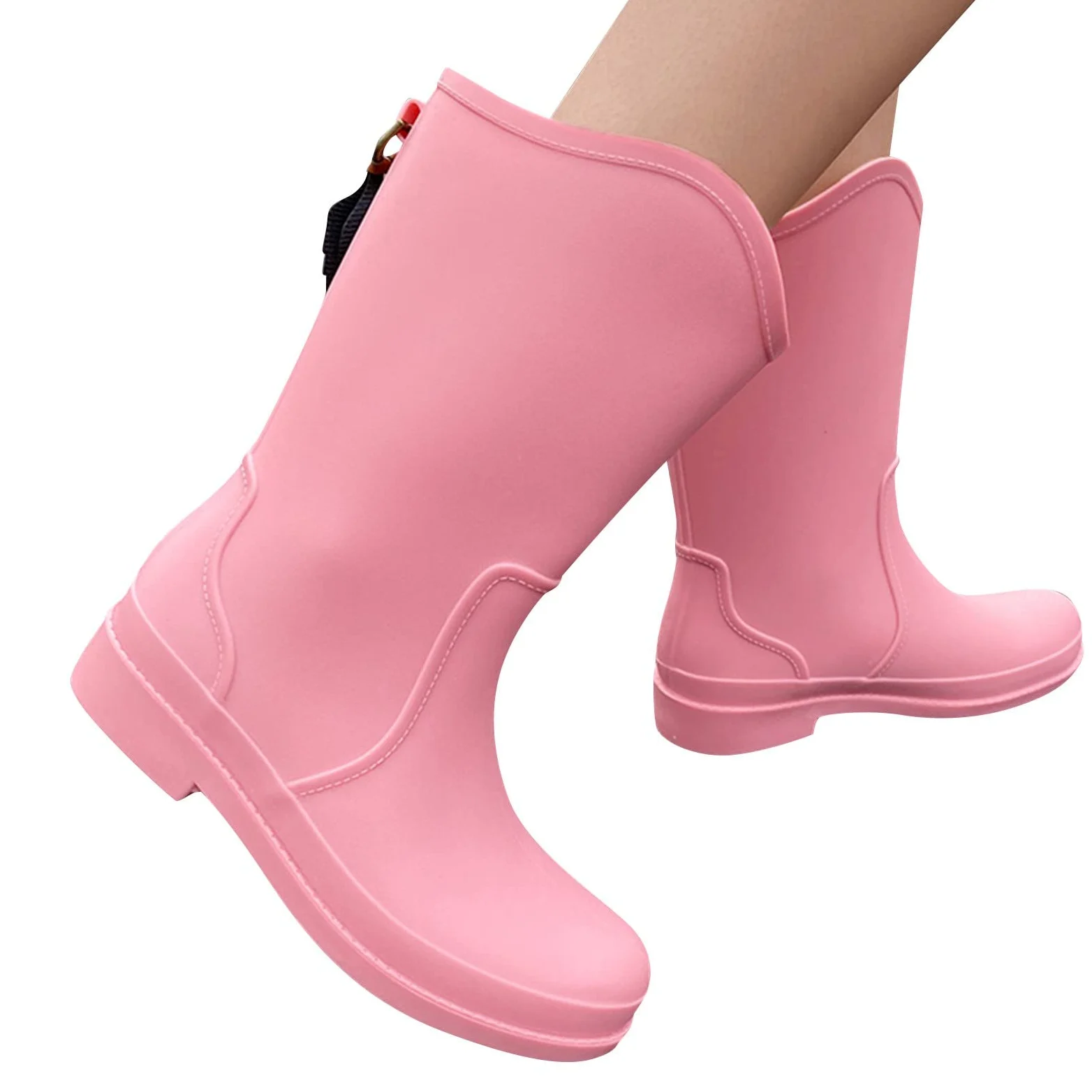 Generisch Botas de agua medias para mujer, botas de lluvia impermeables básicas de un solo color, botas de agua ligeras, unisex, medias botas de pesca, botas de agua para lluvia