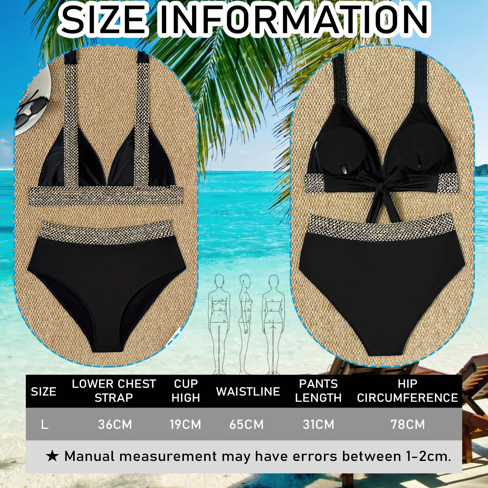 Traje de Baño 2 Piezas Mujer Push up Cuello en V Bikini Sexy Cintura Alta para la Playa
