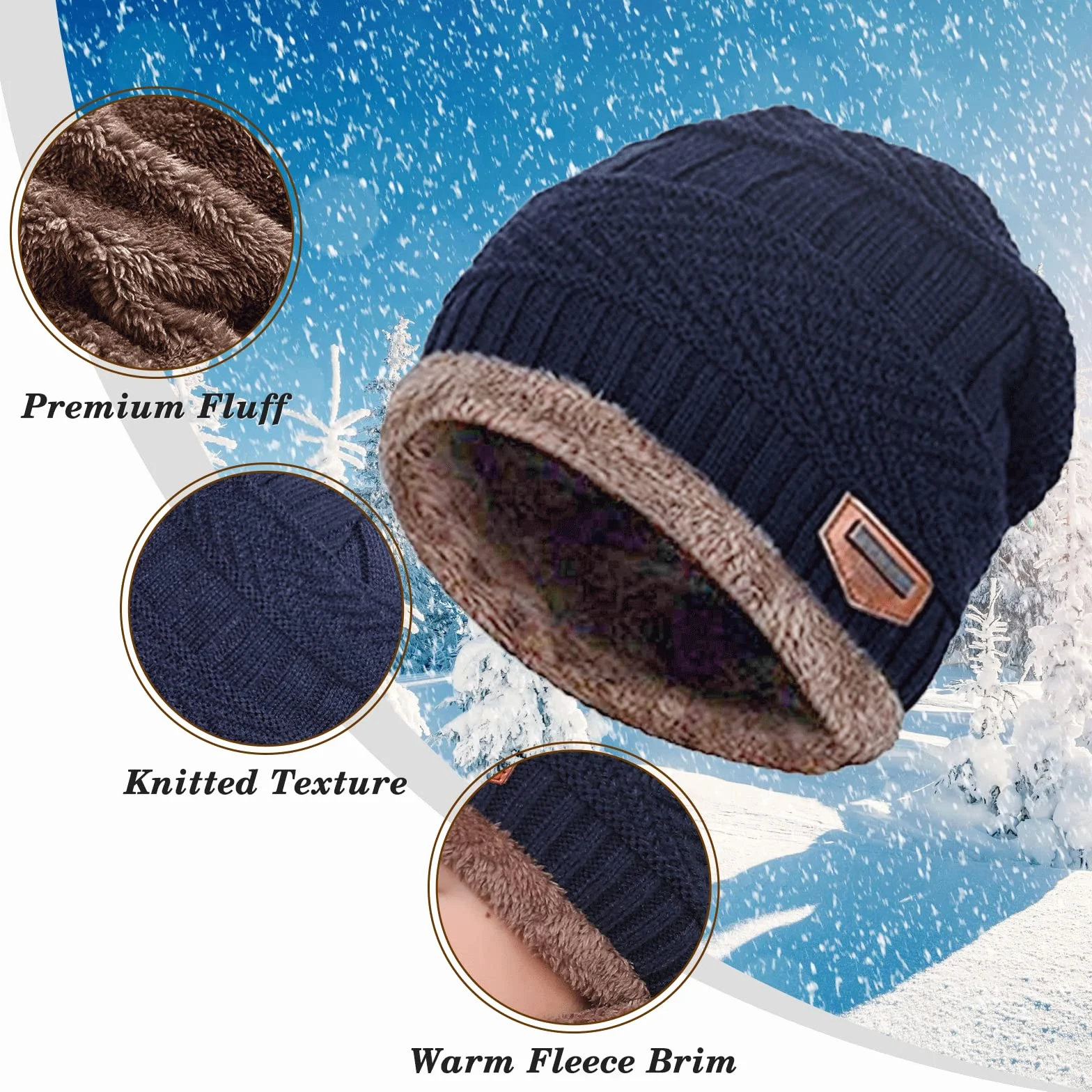 Conjunto de Gorro, Bufanda y Guantes 3PCs para Niños, Gorro de Punto con Forro Polar, Guantes Táctiles de Invierno