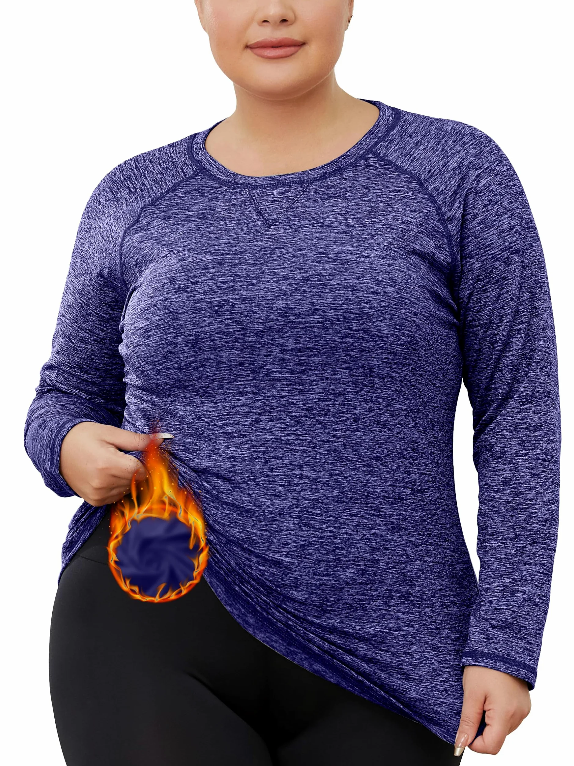 FOREYOND Camiseta térmica de forro polar para mujer, talla grande, manga larga, para correr, atletismo, entrenamiento, ropa interior térmica