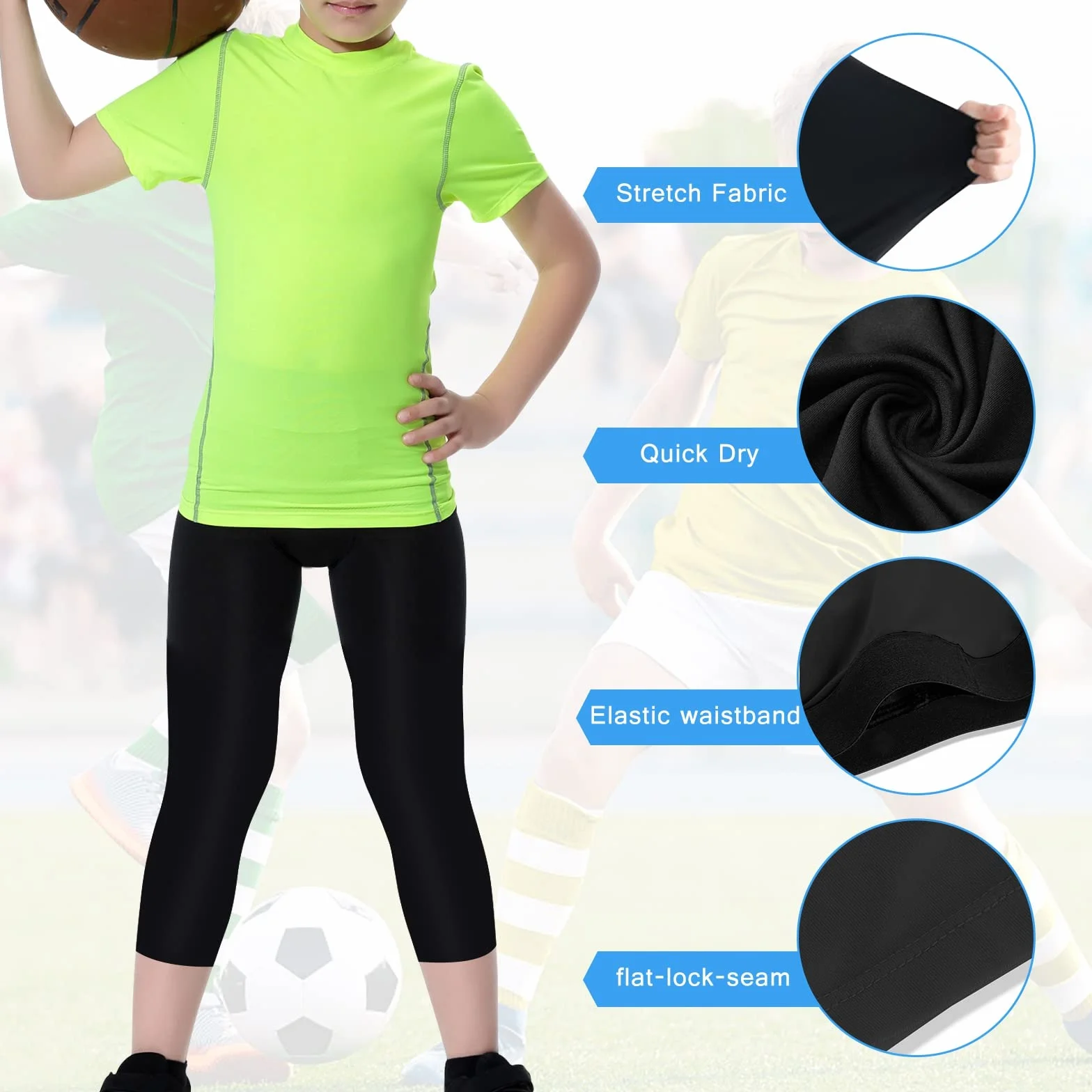 Legginsy kompresyjne dla dzieci 3/4 Sportowe Capris do biegania treningowe