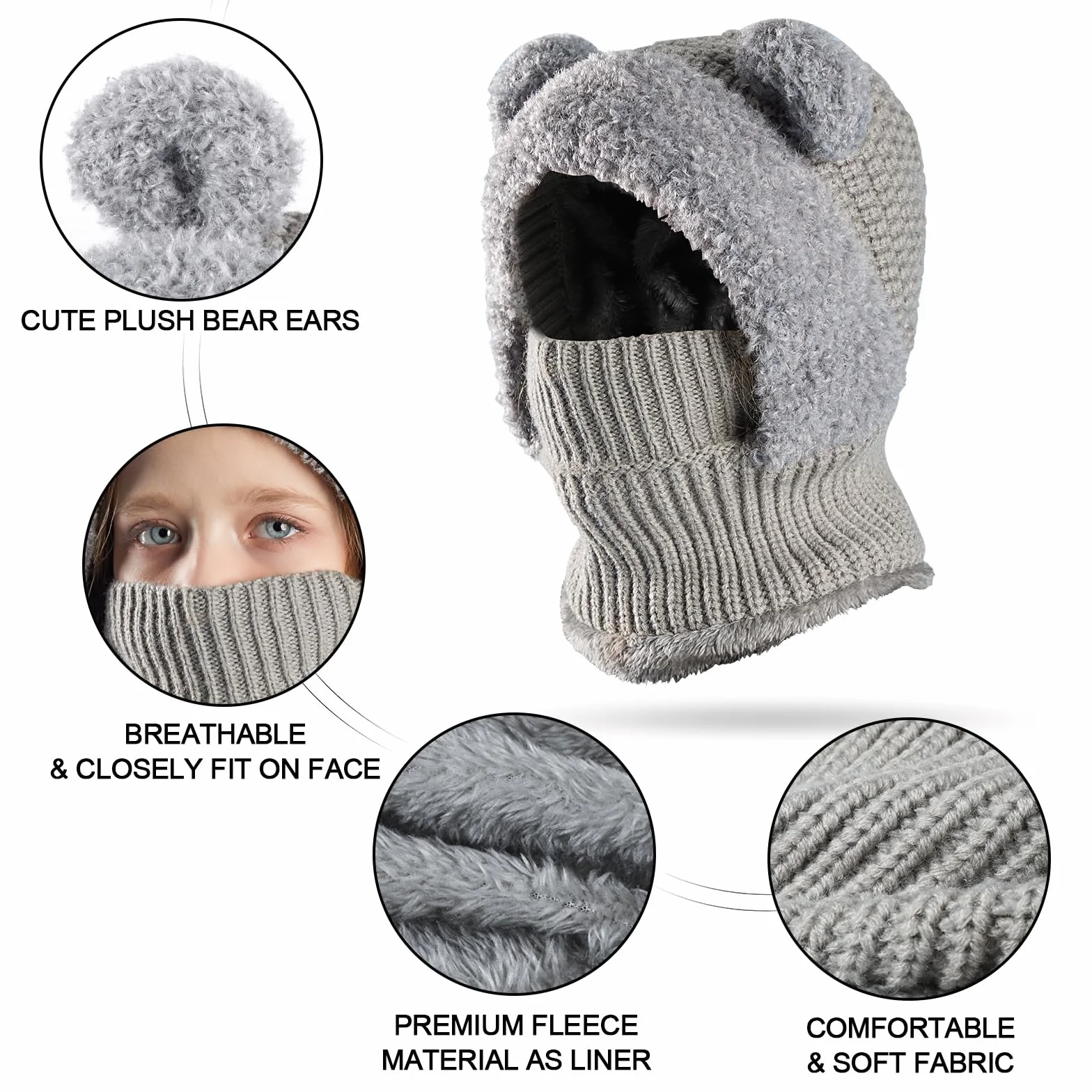 TAGVO Pasamontañas Térmico Invierno Niños Balaclava Cortaviento Cálido Máscara Esquí Gorro Forro Polar Calentador Cuello 4-10 Años