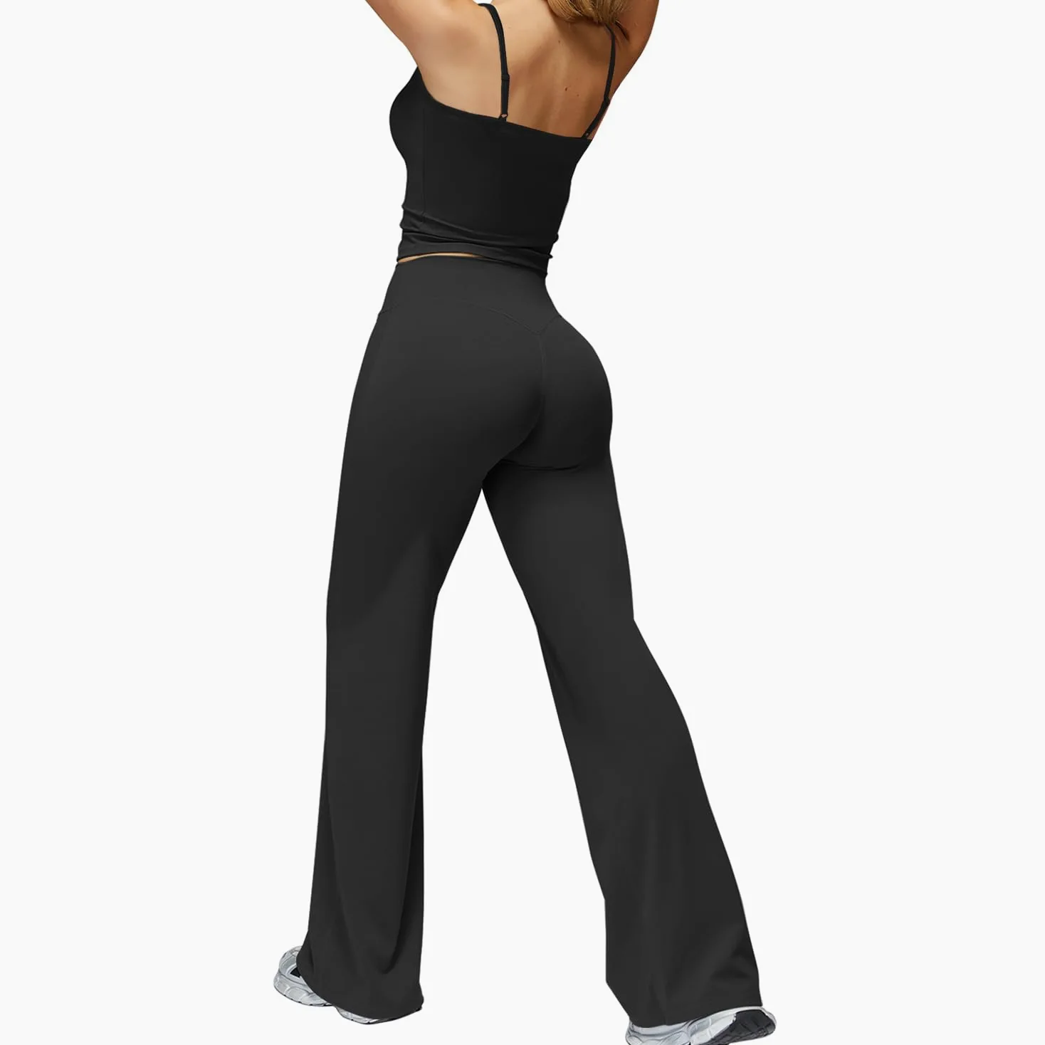 JN JANPRINT Conjunto de gimnasio para mujer, 2 piezas, cuello redondo, camiseta sin mangas, parte inferior de pierna recta, trajes de yoga