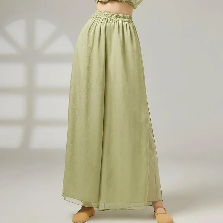 Pantalones de Baile Modernos de Pierna Ancha de Doble Capa for Mujer, Pantalones Sueltos fluidos de poliéster, Traje de Baile for Adultos
