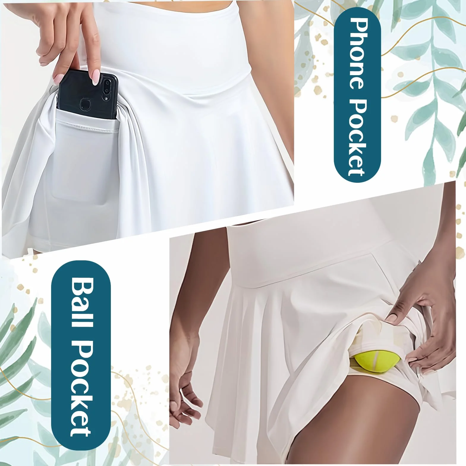 Falda Pantalón de Tenis para Mujer Plisada con Bolsillo 2 en 1