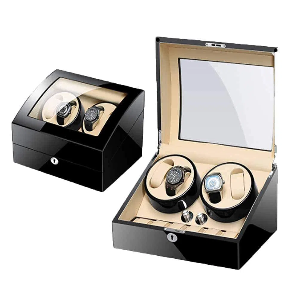 Enrollador de Reloj Doble Enrollador de Reloj para 4 Relojes con Motor silencioso y 5 Modos de rotación Enrollador de Reloj automático Caja agitadora de Reloj