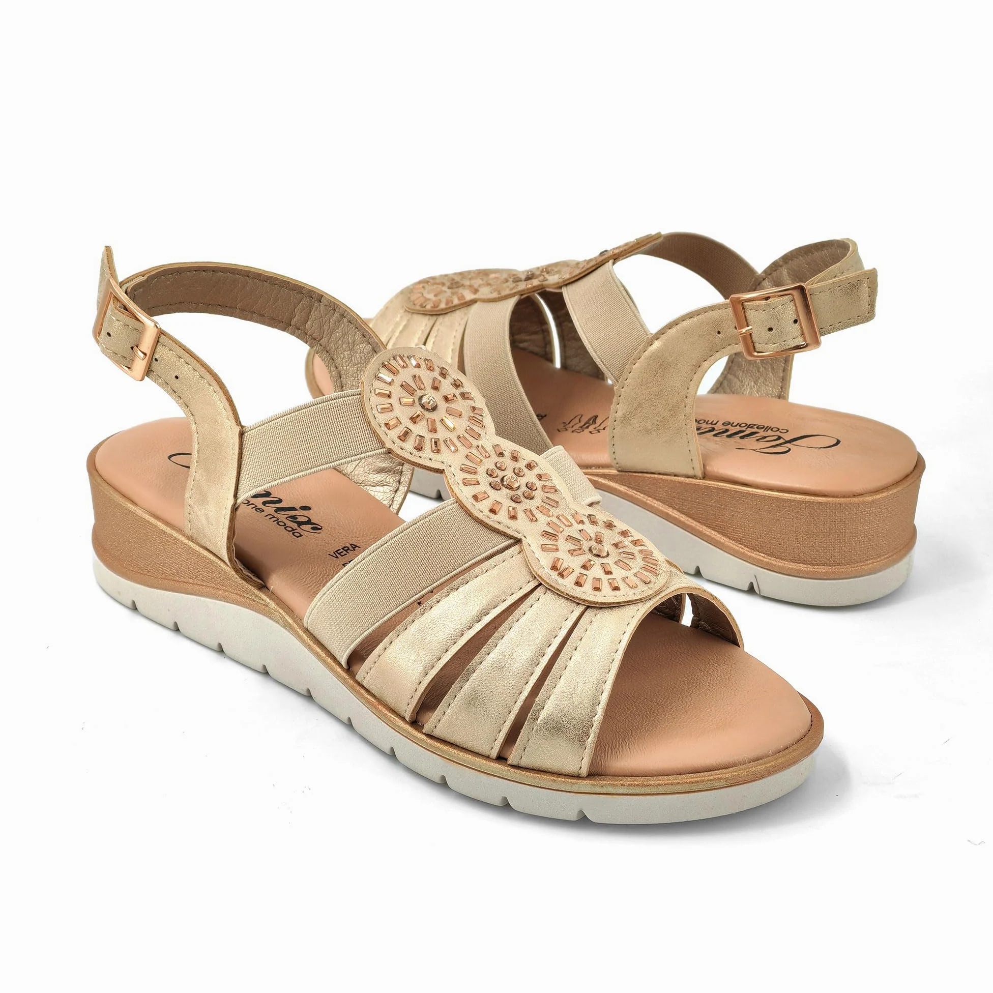JOMIX Sandalias Mujer Verano con Hebilla Fabricadas en Italia Sandalias Cuña Mujer con Plantilla de Piel Auténtica