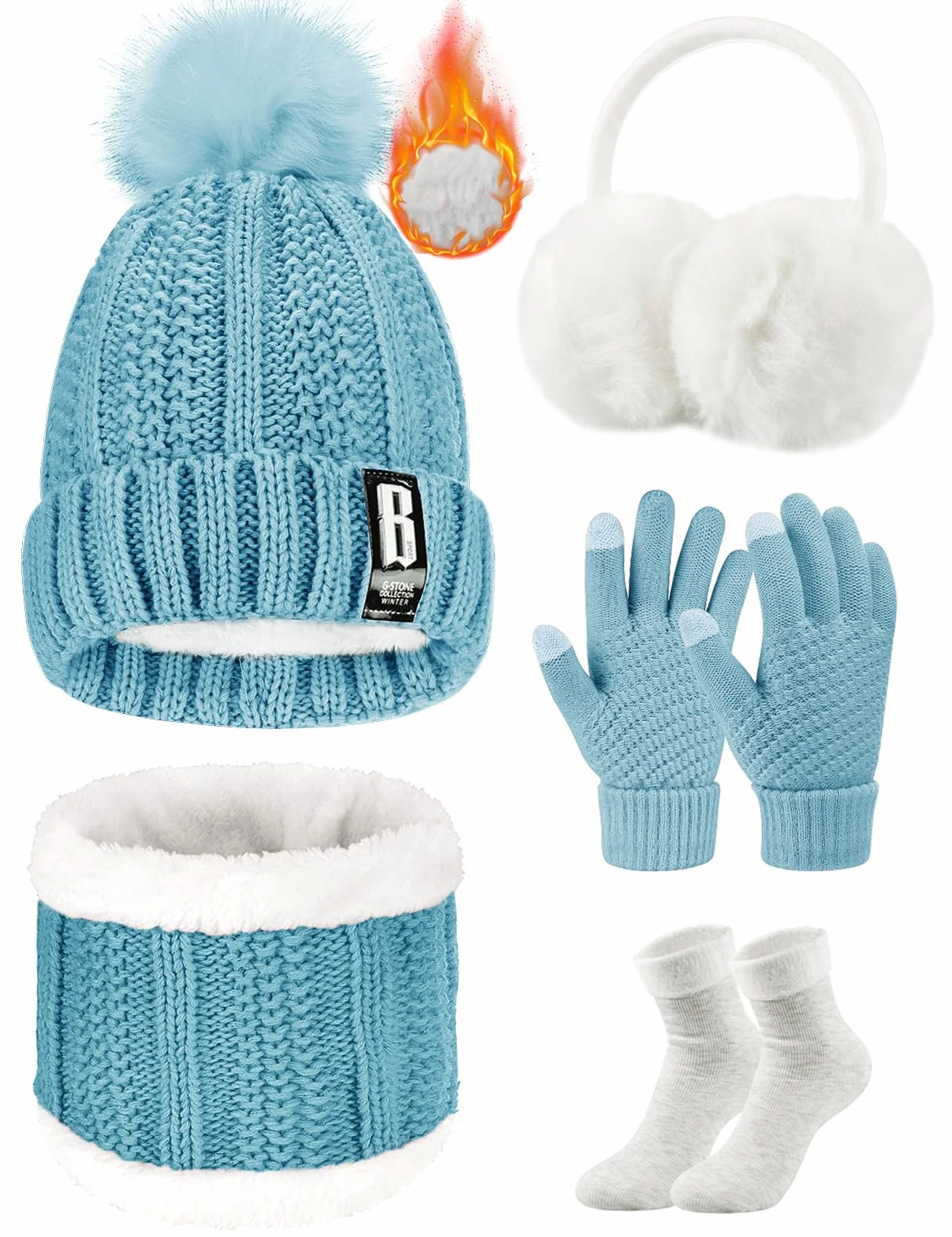 Tuopuda Gorro Bufanda Guantes Set para Mujer Gorro de punto Bufandas Guantes de Pantalla Táctil Orejeras de Invierno de Calentadores Suaves Calcetines Invierno Regalos Conjunto para Mujer