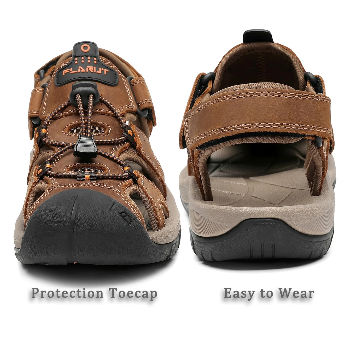 FLARUT Sandalias Deportivas Hombres Verano Exterior Senderismo Zapatos Trekking Casual Zapatos de Montaña Cuero Sandalias de Playa | Cuero auténtico,Puntera cerrada,Suela de goma antideslizante,Entresuela ligera y amortiguadora de EVa,Cierre de ajustable
