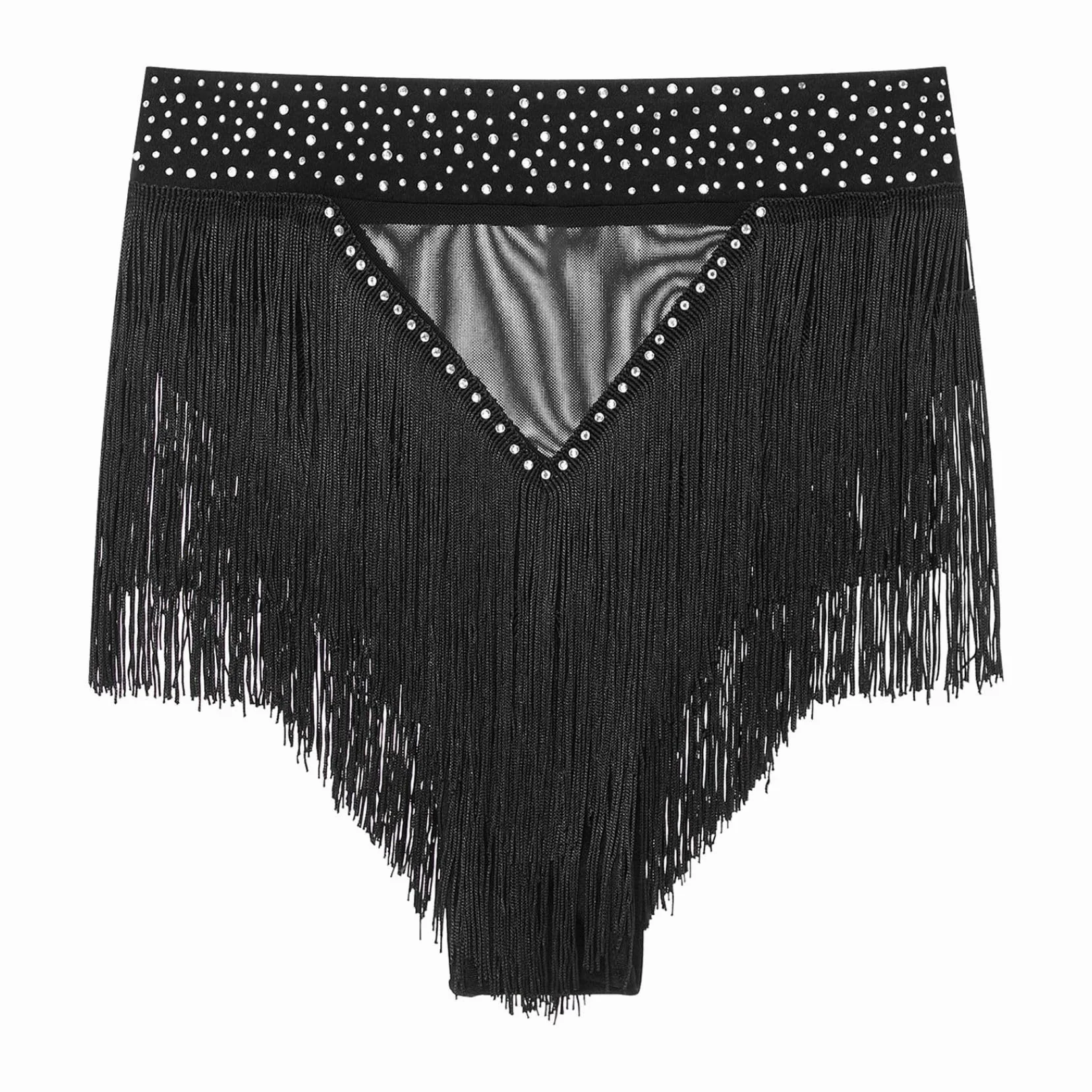 Pantalones cortos brillantes de mujer con borlas para tango latino y danza del vientre