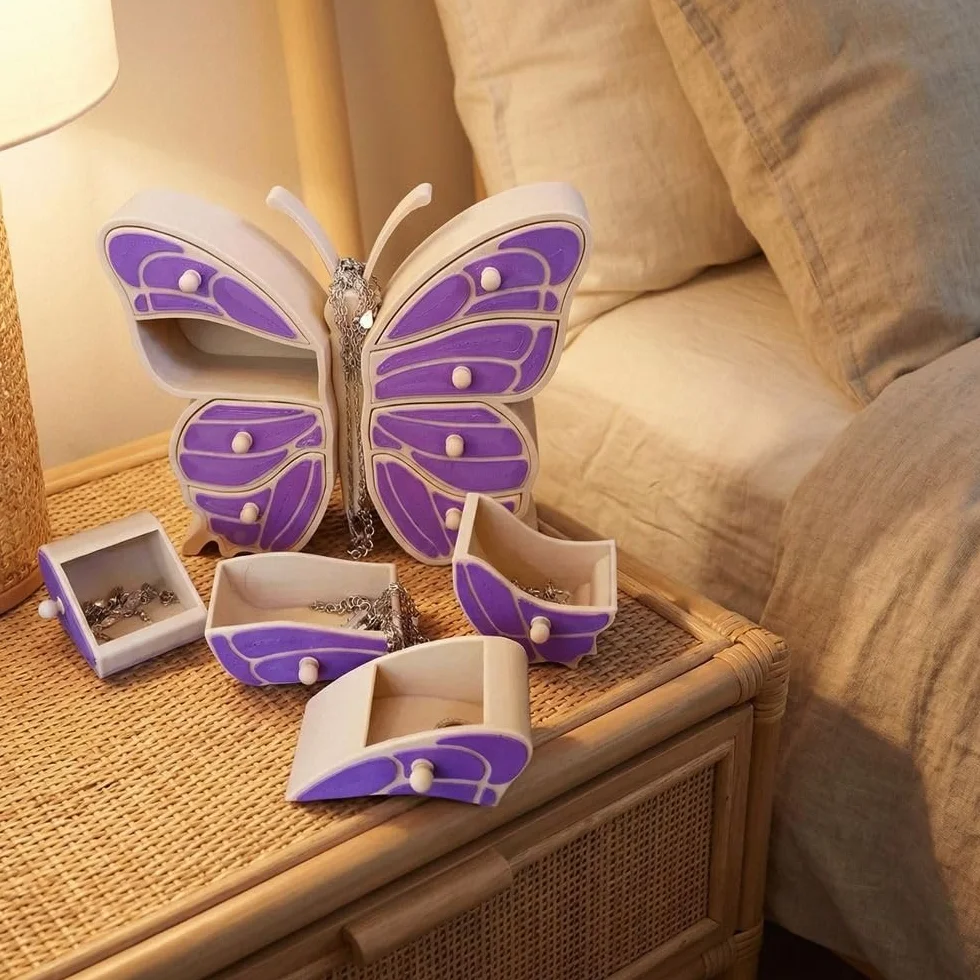 Joyero con capacidad de mariposa, caja de joyería decorativa, cofre del tesoro en forma de mariposa (morado)