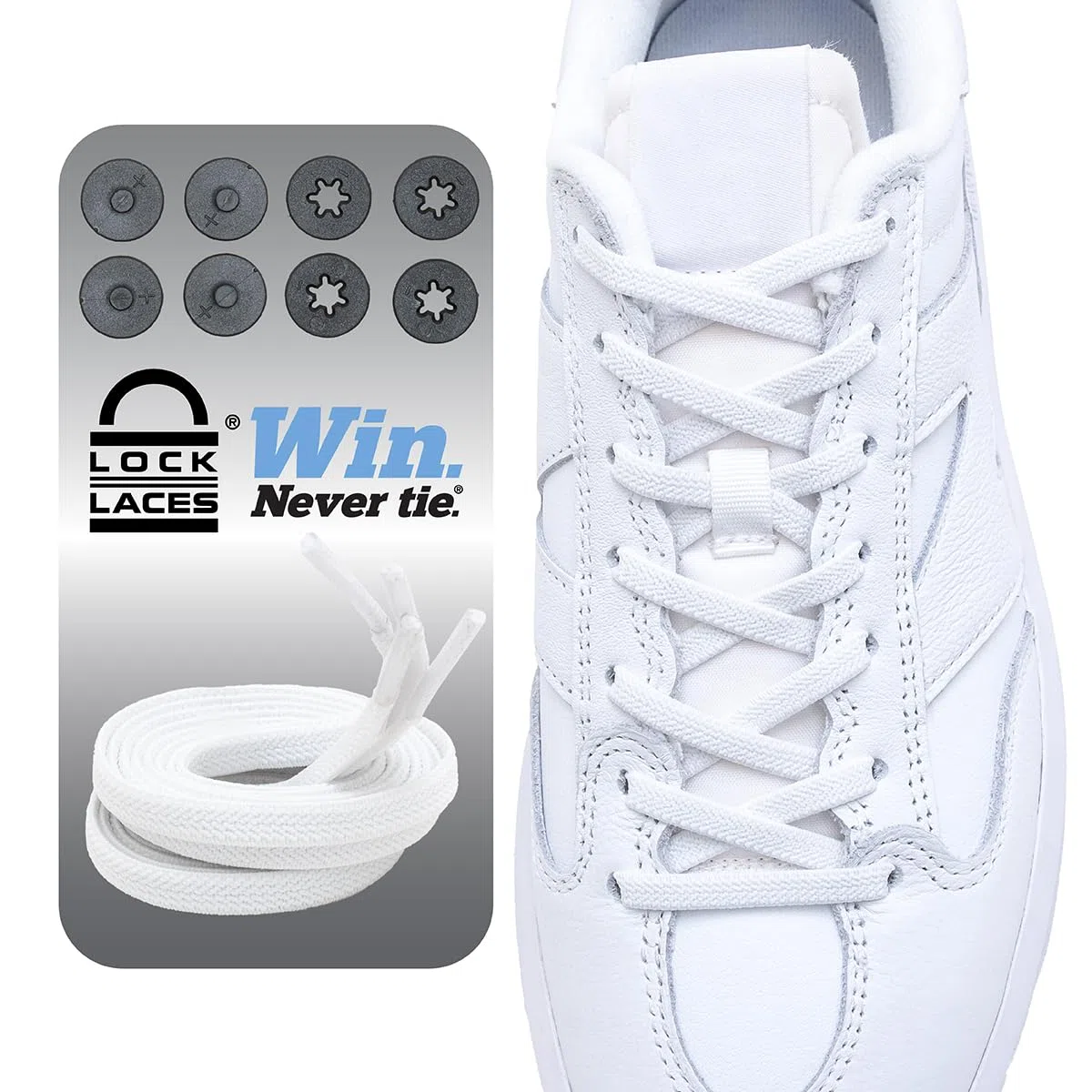 Lock Laces Cordones planos elásticos sin atar, elegantes que no se ven para zapatos casuales y de moda, talla única, fáciles de instalar