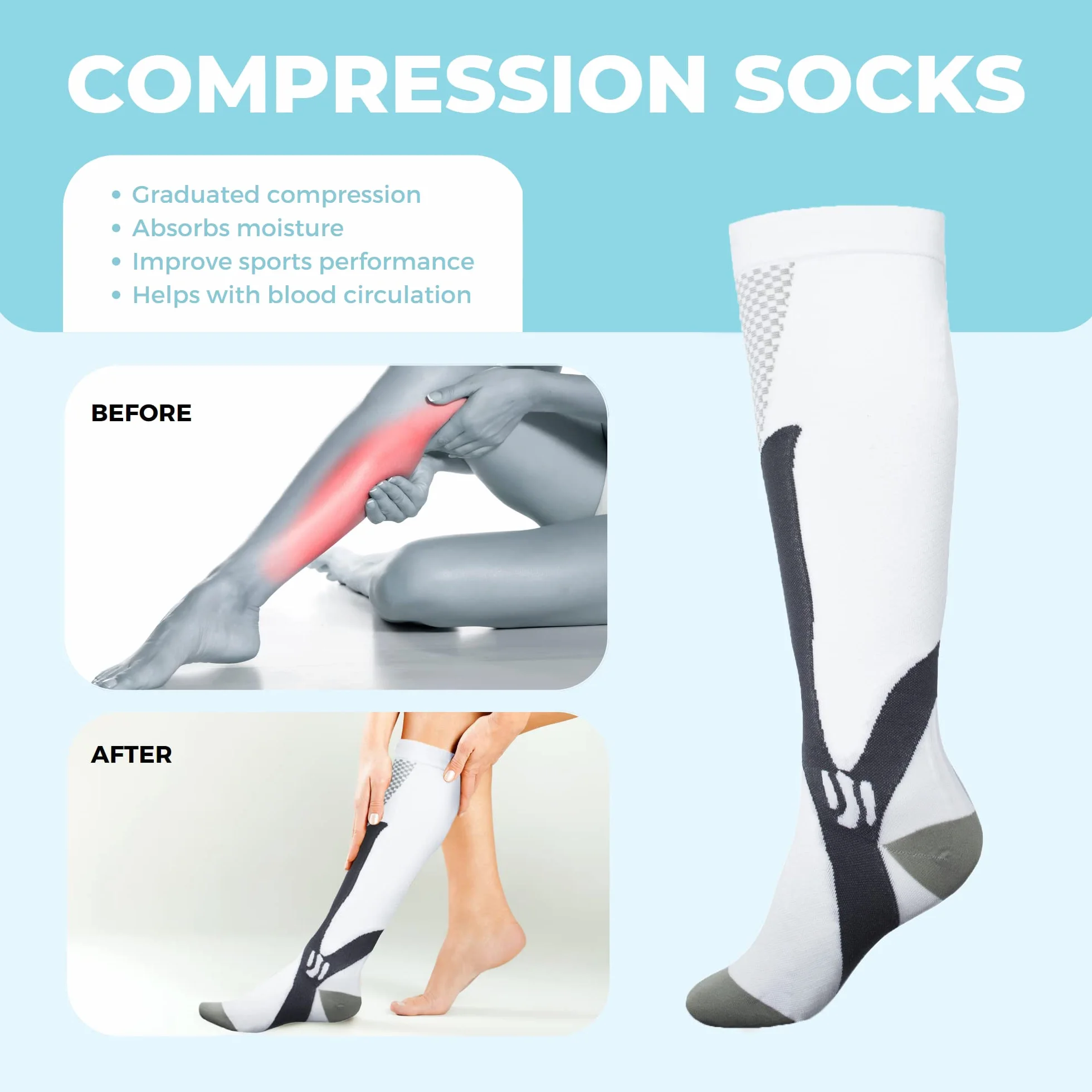 Medias de Compresión 20-30mmHg para Mujeres y Hombres, Calcetines Deportivos para Running, Ciclismo, Viaje