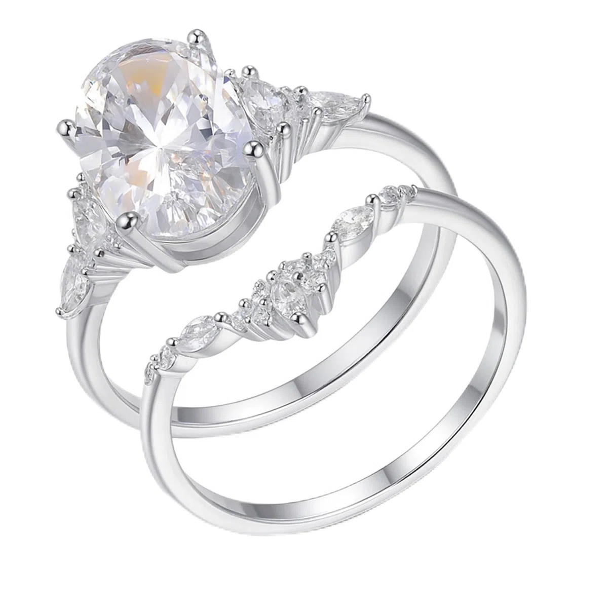 Anillos de boda de 9K/14K/18K para ella, juego de 2 anillos de compromiso de oro blanco con moissanita de 4,5 quilates, apilables, anillo de compromiso de oro real sólido para mujer