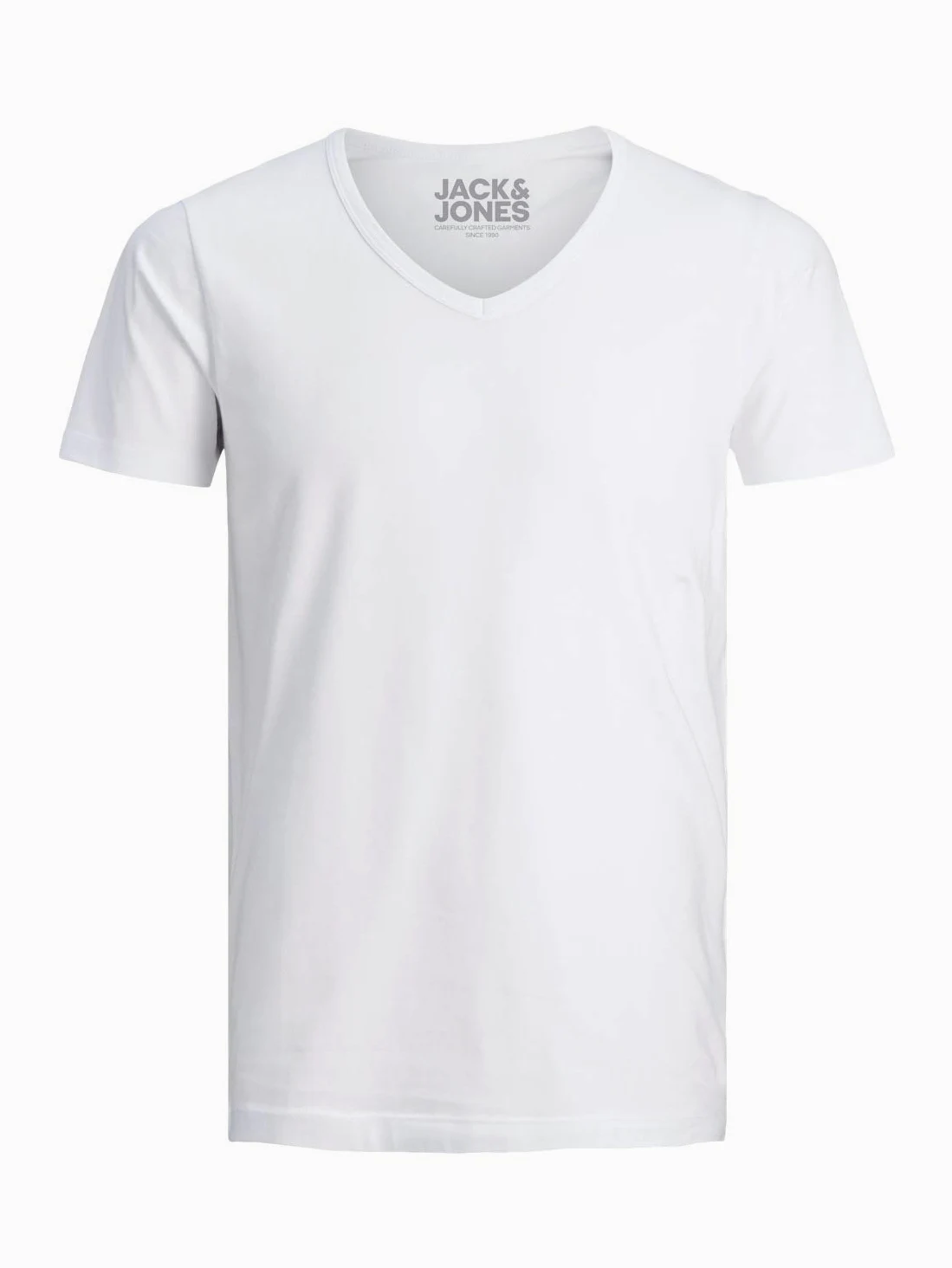 Jack and Jones - Camiseta básica para hombre, cuello de pico, paquete de 3 unidades, color liso, corte ajustado, en blanco, negro, azul y gris