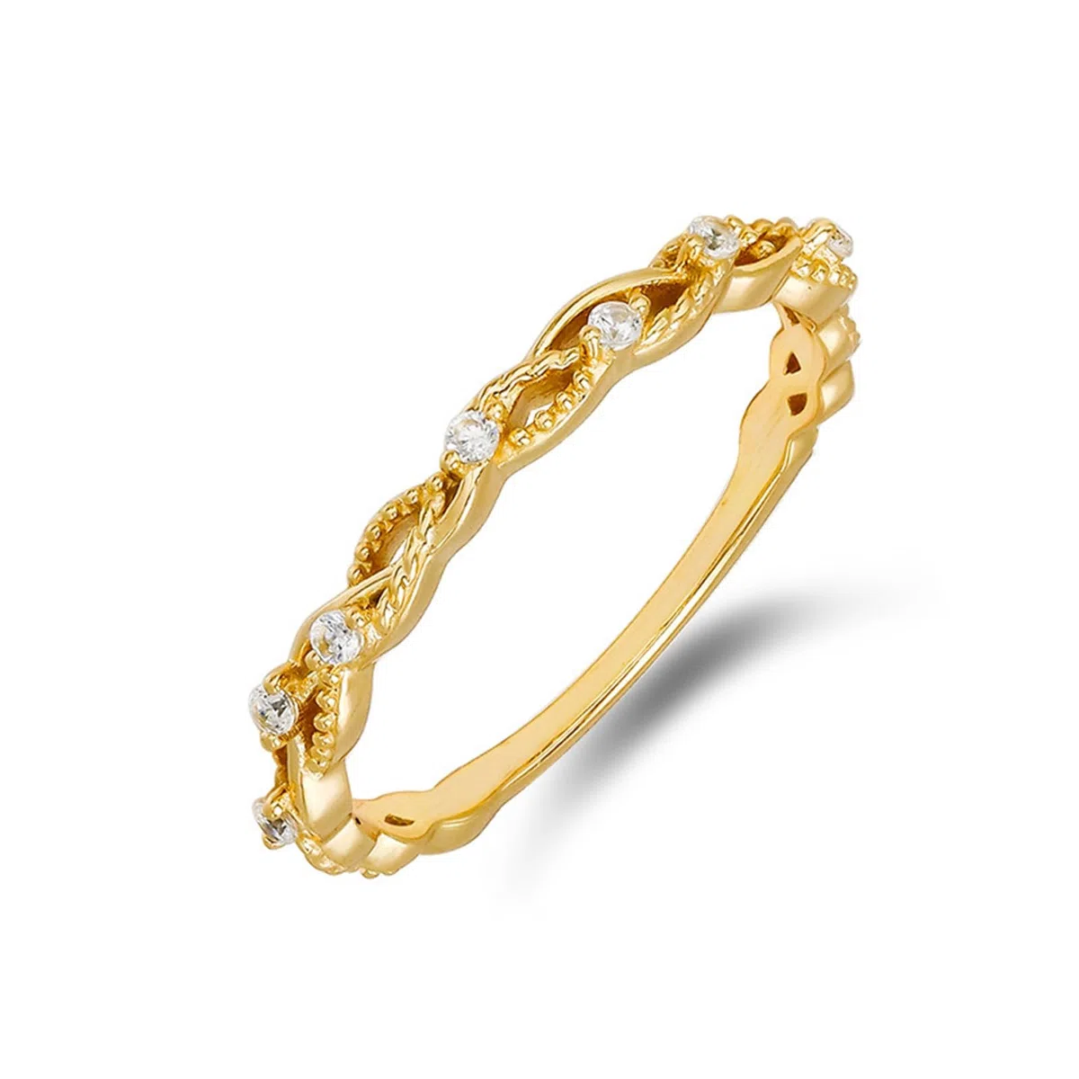 Anillo delgado apilable de oro de 9 quilates, 14 quilates y 18 quilates para mujer, delicado anillo de diamantes entrelazados de oro real