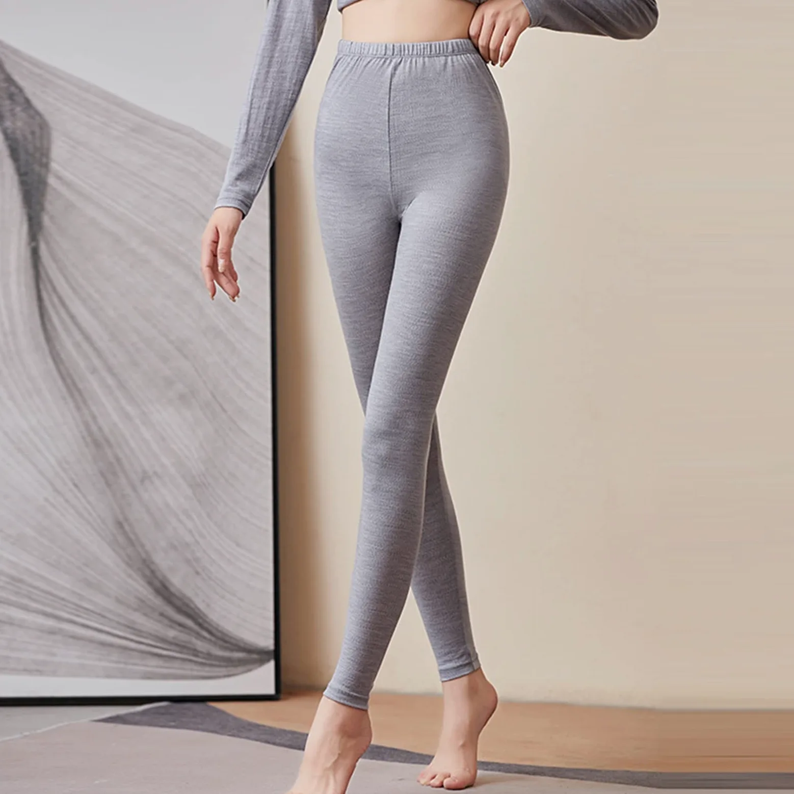 Mujer 100% Pura Lana Conjunto De Ropa Interior Térmica Caliente De Manga Larga Cuello Redondo Suave Conjunto Térmico para Arriba Y Abajo (Color : Deep Gray, Size : XL/X-Large)