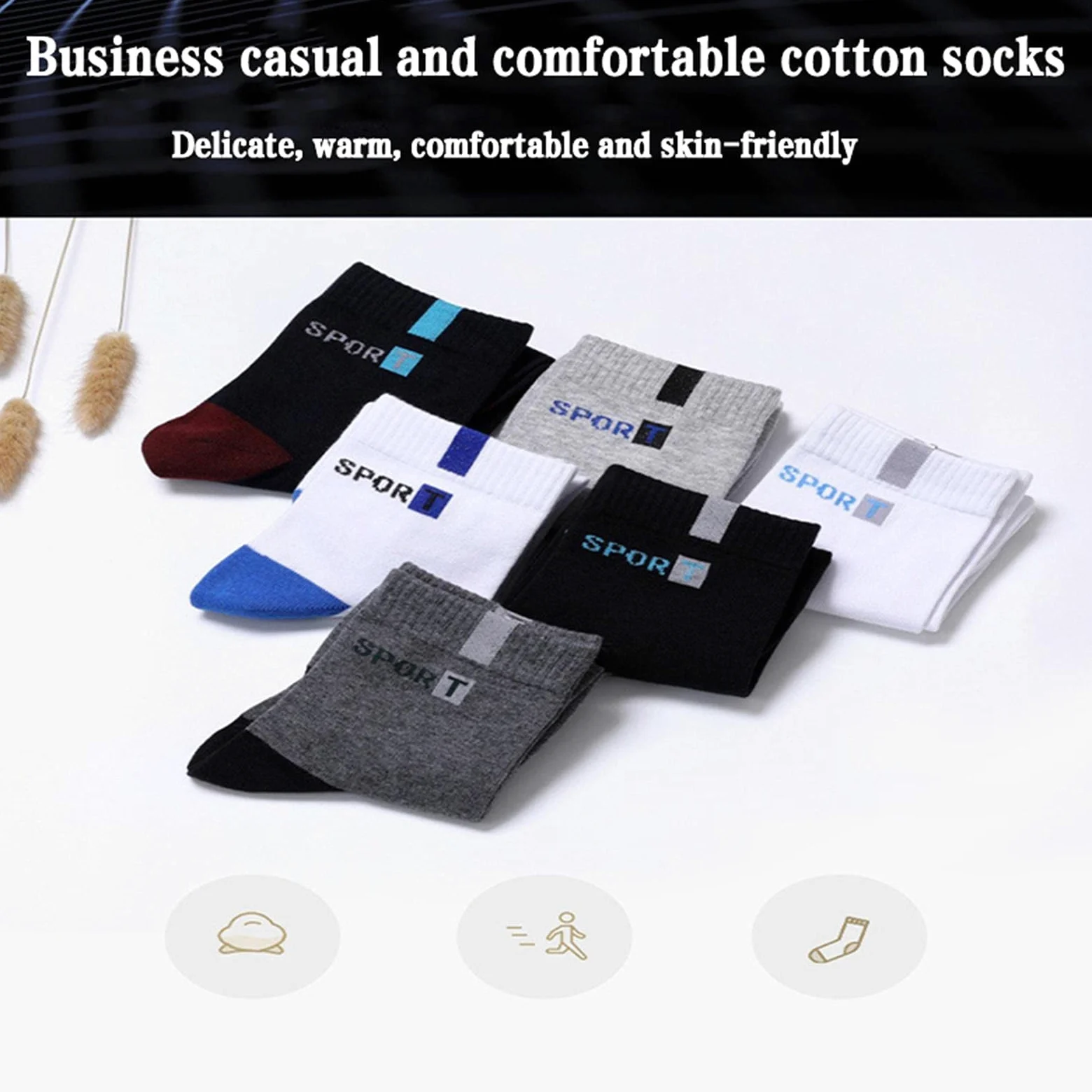 UKKO Calcetines de Hombre 10 Pares De Calcetines De Hombre Calcetines De Algodón De Tubo Largo Y Absorbente De Sudor Desodorante 38-44-10 Navy Blue,EUR 38-44 Us 6-11
